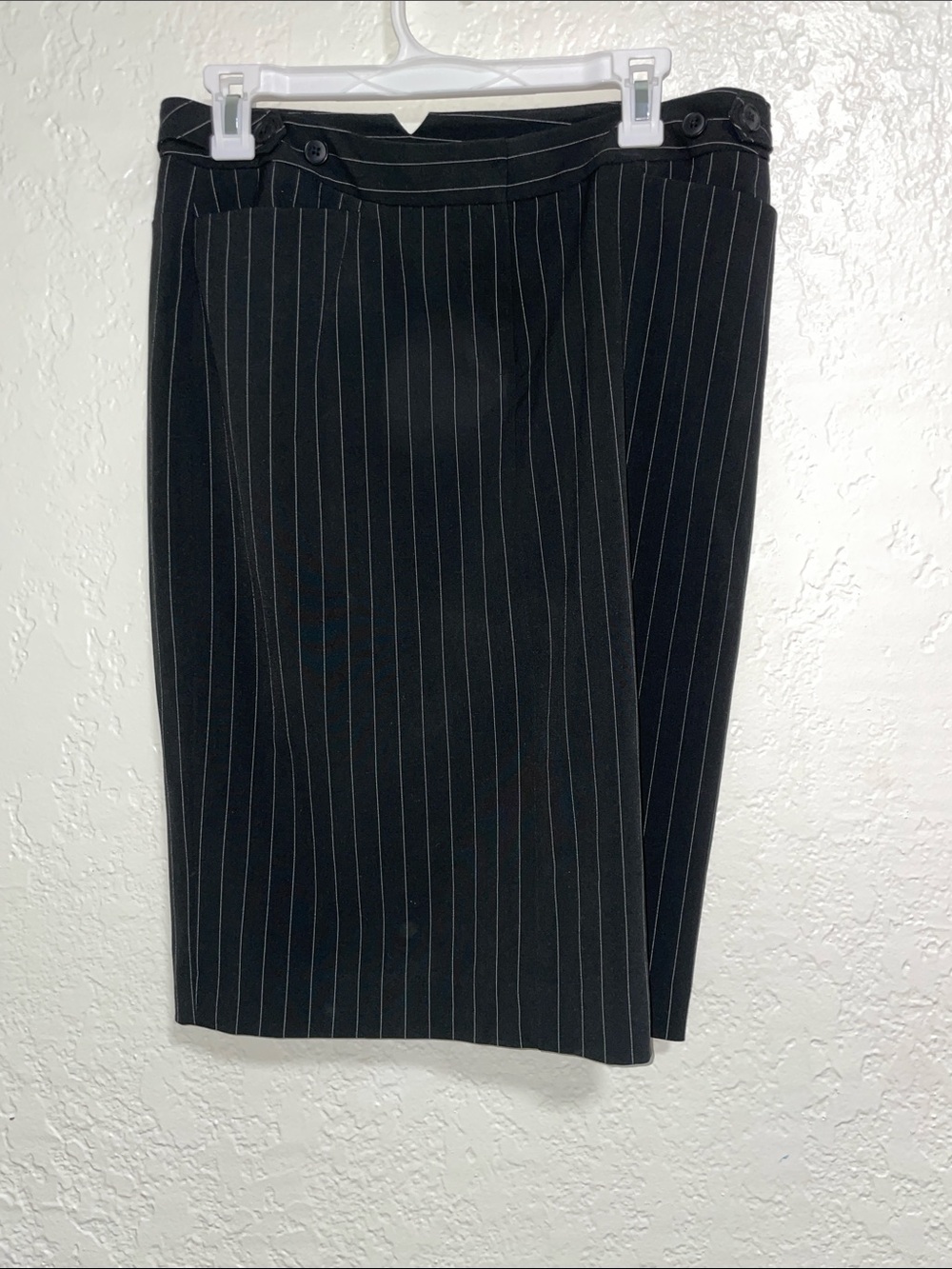 Norma Kamali Black Pinstripe Pencil Skirt with White Stripes